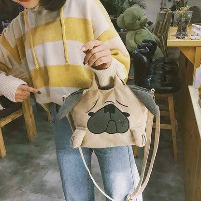 Cute Animal Handbags For Women Casual Travel Large Capacity Totes Shoulder Bags Pug Dog Corduroy Messenger Bag Feminine Bolsas