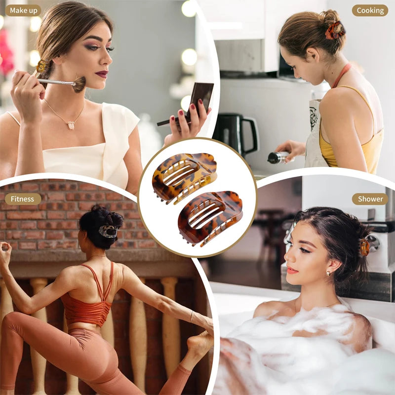 Fashion Oval Flat Hair Clips for Women New Design Leopard Large Flat Round Claw Clip French Concord Hair Clips Hair Accessories