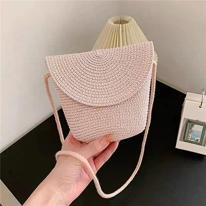 Flip children's Bag Cute Grass Woven Handbag Little Girl Crossbody Fashion Cute Zero Wallet Summer Beach Shoulder Bags
