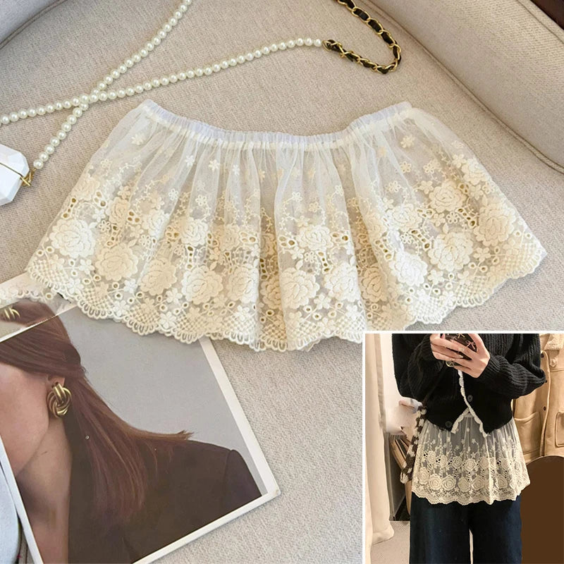 French Lace Up Short Fart Curtain Skirt Spring Layered Skirt INS Women Wrap Skirt Bandage Dress Apron Curtain Expansion Skirt 5 One Size
