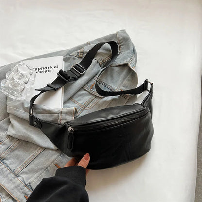 Luxury Brand Female Belt Bag Solid color Leather Fanny pack Purse Fashion Ladies Waist Bag Designer Shoulder Crossbody Chest Bag Black