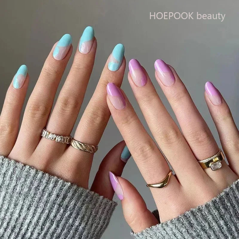 24pcs Nude French Fake Nails White Edge Almond False Nails Art Full Coverage Removable Waterproof Artificial Press on Nail HOT-JP1349