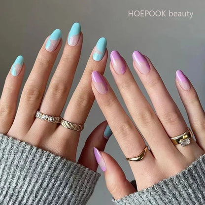 24pcs Nude French Fake Nails White Edge Almond False Nails Art Full Coverage Removable Waterproof Artificial Press on Nail HOT-JP1349