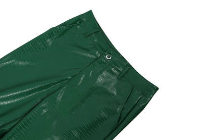 HBLL Women's Green Corset Cut-Out Cargo Sexy Sleeveless Jumpsuits PU Leather Matching Set Sexy Clubwear 2 Piece Outfits