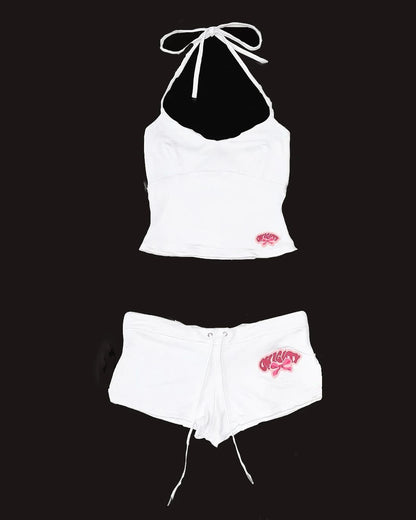 Y2k Crop Top Graphic Letter Print Grunge Streetwear Harajuku Camis Casual Summer Camis EmoGirl Aesthetics Women Shorts Sexy Pant WHITE