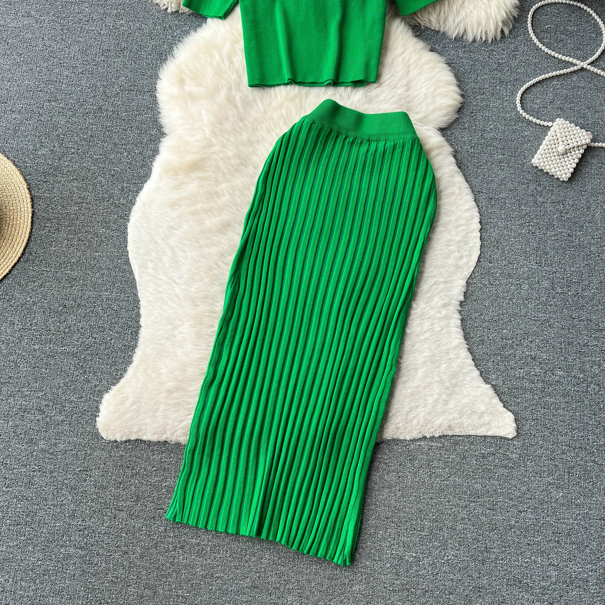 SINGREINY Casual Two Piece Sets Women Summer O Neck Top Elastic Waist Long Skirt Fashion Office Lady Korean Knit Suit