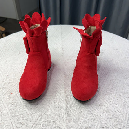 Spring Autumn Bow Girls Fashion Toddler Boots PU Leather Low Heel Kids Princess Boots Party Zip Children Ankle Baby Girl Shoes