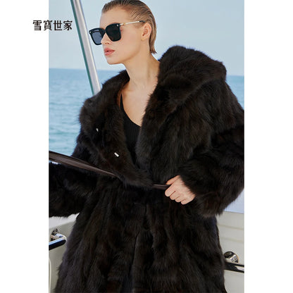 100% Natural Sable Fur Jacket Woman High Quality Long Real Fur Coat with Hood Winter Coats Women Clothing 2025 шуба женская Badiee Stylez