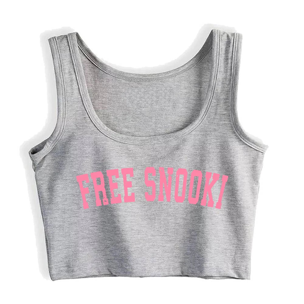 Free Snooki Design Sexy Slim Fit Crop Top Women's Customizable Cotton Breathable Tank Tops Fitness Training Camisole GRAY