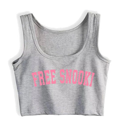 Free Snooki Design Sexy Slim Fit Crop Top Women's Customizable Cotton Breathable Tank Tops Fitness Training Camisole GRAY