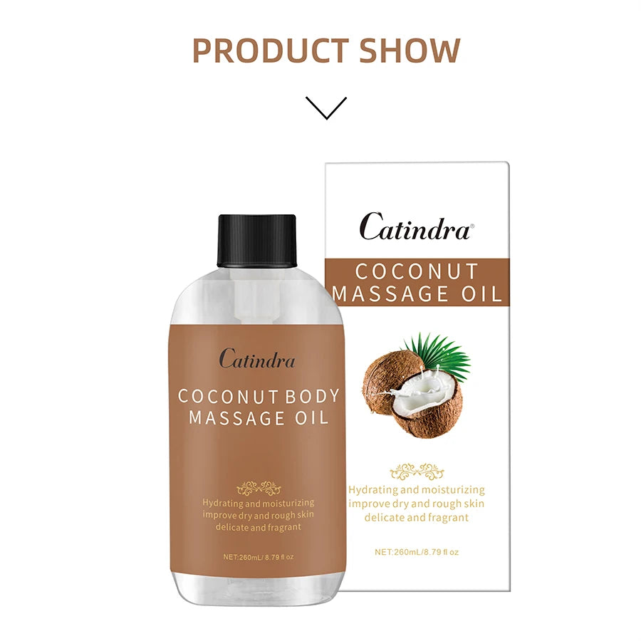 Catindra Body Smooths Skin Coconut Massage Oil Replenish Collagen Skin Tightening Moisturizing Firming Body Cleansing Essence Coconut Oil 2PCS