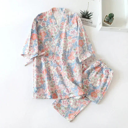 Japanese-style kimono cotton fresh style pajamas suit female casual spring and summer pajamas pajamas two-piece home service 01