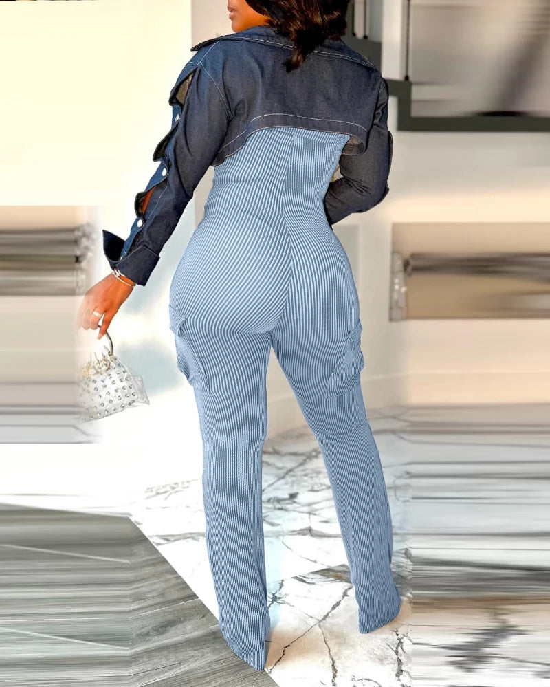 Women's Jumpsuit 2024 Summer Elegant Casual Striped Printed Spaghetti Strap Tie Details Mid Waisted Tight Fit Cropped Jumpsuit