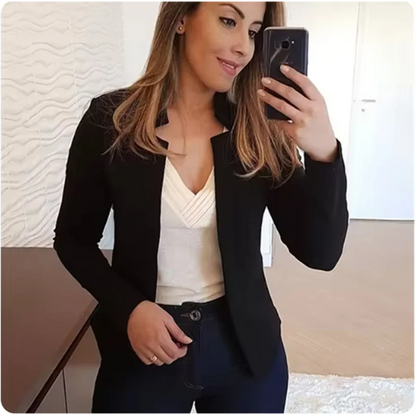 Cardigan Solid Color Long Sleeved Women's Elegant Suit Jacket Daily Office Fashion Street Autumn Slim Fit Top Black