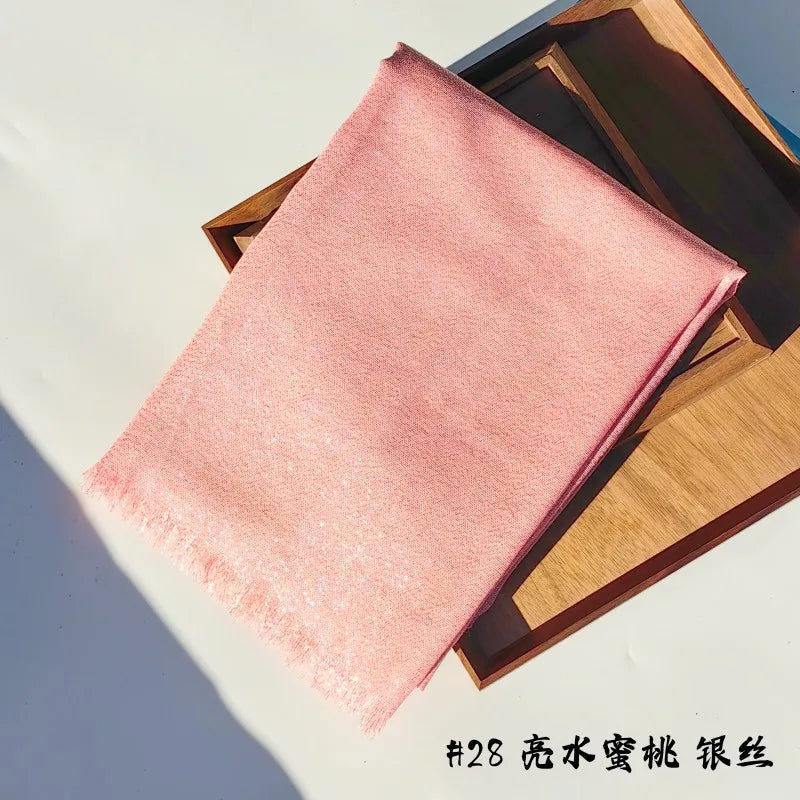 Lastest Brand Design Scarf Shiny Solid Color Shawls Rayon Fabric Gold Silk Silver Wire Head Shawl Fringe Hijab For Women 28