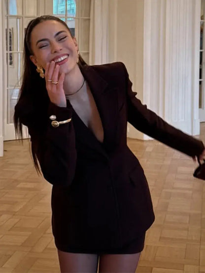 Elegant Lapel Blazer Mini Skirts Sets Women Casual Burgundy Jackets Suit With Hip Package Skirt Female 2025 Spring Chic Outfits