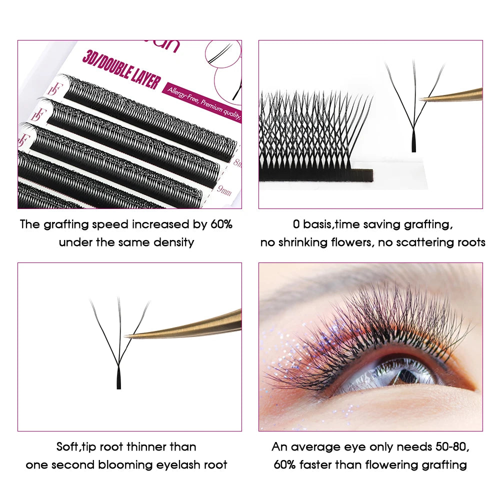FADVAN 6D-W shaped eyelash extension (3D double tips) Automatic Flowering Premade Fans Eyelash Extensions