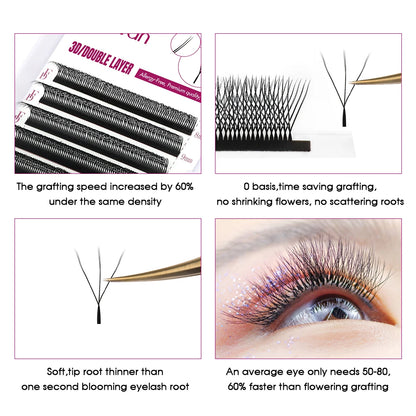 FADVAN 6D-W shaped eyelash extension (3D double tips) Automatic Flowering Premade Fans Eyelash Extensions