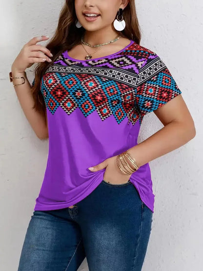 Women T Shirt Plus Size Tops Fashion clothes Women's Plus Southwestern Print Casual Tees Round Neck Short Sleeve T-shirt Tops CTX-184