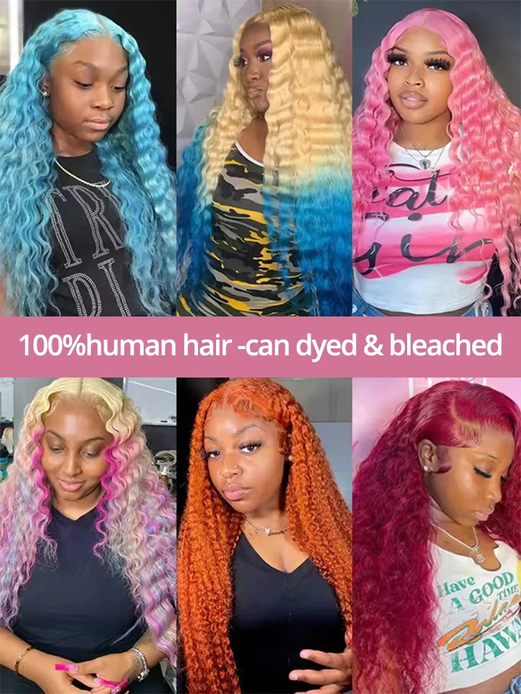 Deep Wave 13x6 HD Lace Frontal Human Hair Wig 30 40 Inch Curly 613 Honey Blonde Water Wave 13x4 Lace Front Wigs For Women 250% Badiee Stylez