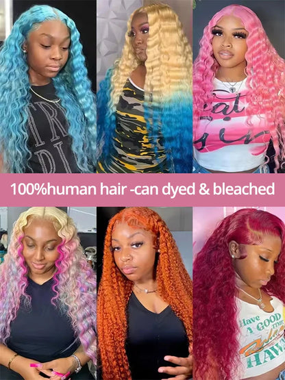 Deep Wave 13x6 HD Lace Frontal Human Hair Wig 30 40 Inch Curly 613 Honey Blonde Water Wave 13x4 Lace Front Wigs For Women 250% Badiee Stylez