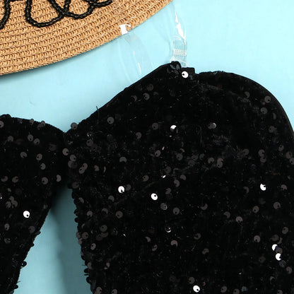 Women's Elegant Sequined Feather Slim Patchwork Bodysuits Spring Summer New Sexy Bodysuits Women Long Sleeve Backless Bodysuits