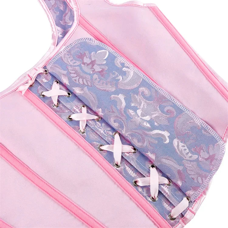 Blue Jacquard Corset Sexy Shoulder Straps Overbust Bustiers Crop Top Lace Up Brocade Vest Lingerie Gothic For Women Outfit