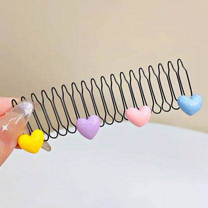 New Cute Colorful Heart Star Bow Pull-out Stretch Metal Hair Comb For Girls Broken Hair Finish Headband Fashion Hair Accessories color love