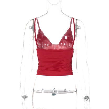 Hugcitar V Neck Solid Ruched Sexy Slim Y2K Crop Tank Top Summer Women Fashion Casual New Clothes Streetwear Beach Vacation