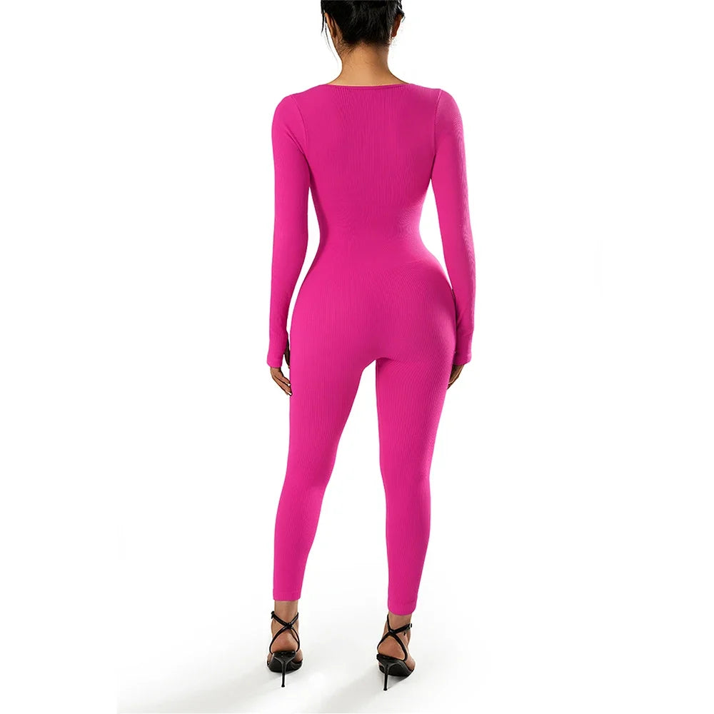 Long Sleeve Jumpsuit Women Bodycon One-piece Outfit Jumpsuit Square Neck Casual Streetwear Rompers Overalls playsuits Bodysuit Badiee Stylez