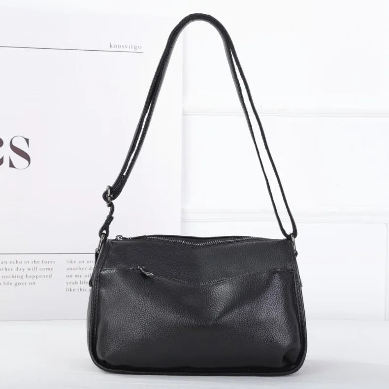 Women's Top-Grain Cowhide Leather Shoulder Bag Spacious Minimalist Crossbody for Effortless Commuting Tote with Adjustable Strap