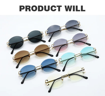 Trendy Sunglasses For Woman Summer Rimless Sunglass Oval Fashion Brand Designer Shades Pink Women's Sun Glasses UV400