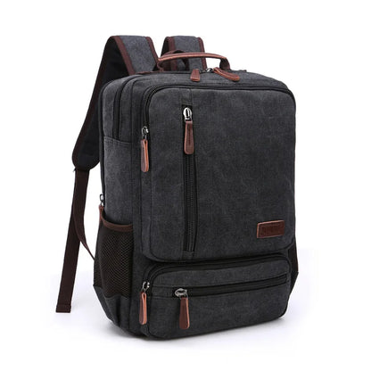 Vintage Canvas Backpack Men Large Capacity Travel Shoulder Bag High Quality Students Bag Male notebook 15 inch Laptop Backpack black