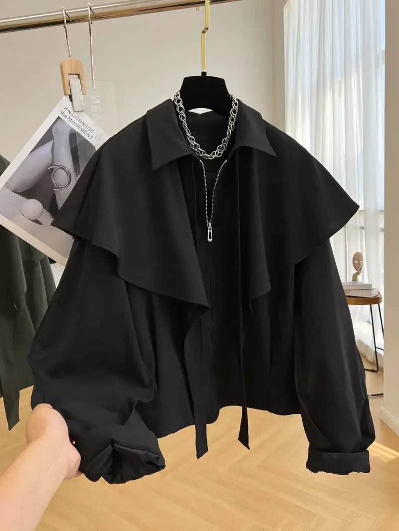 Korean Fashion Cloak Casual Capes Jacket Women's 2024 Autumn Winter Jacket Top Fall Outfits Y2k Streetwear New in Outerwear Goth
