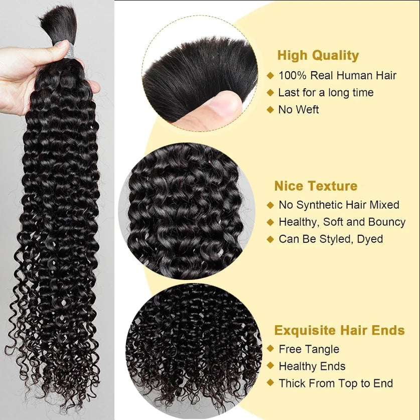 100% Human Hair Bulk for Braiding 1 Bundle Jerry Curly Natural Black Indian Remy Human Boho Braiding Hair Bulk Extensions Bobbi