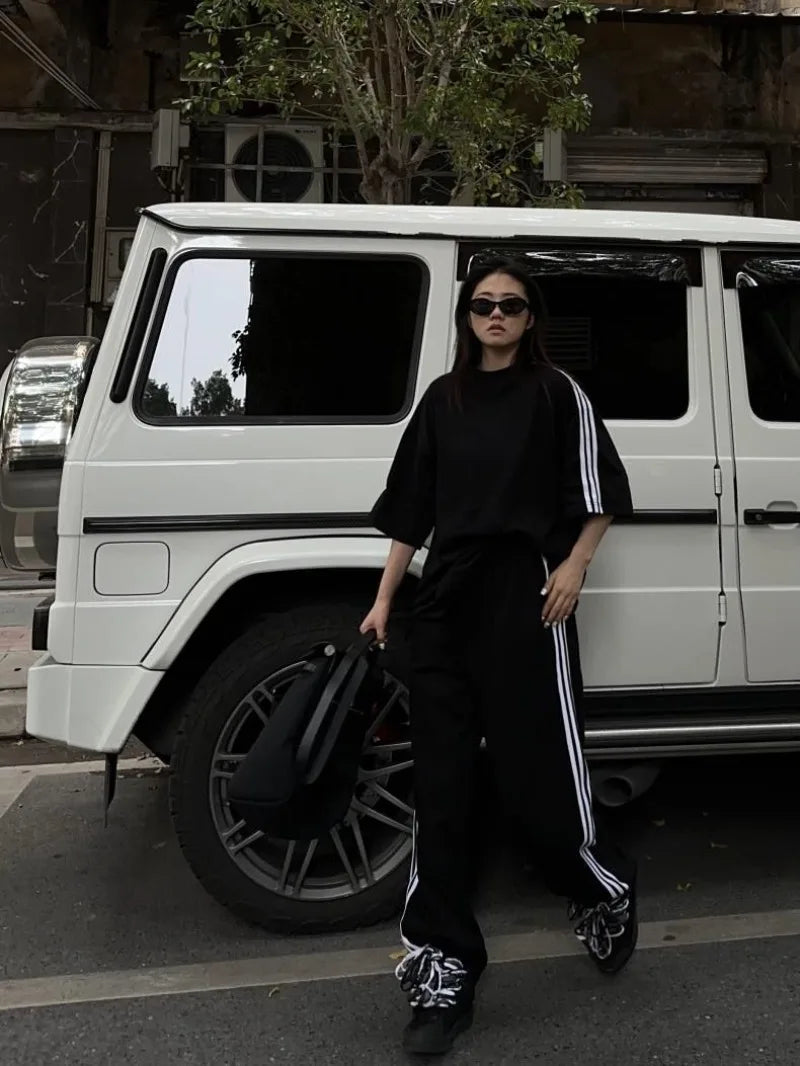 American Street-bombing Leisure Sportswear Suit Female Summer Student Loose Versatile Short-sleeved Trousers Two-piece Suit Tide