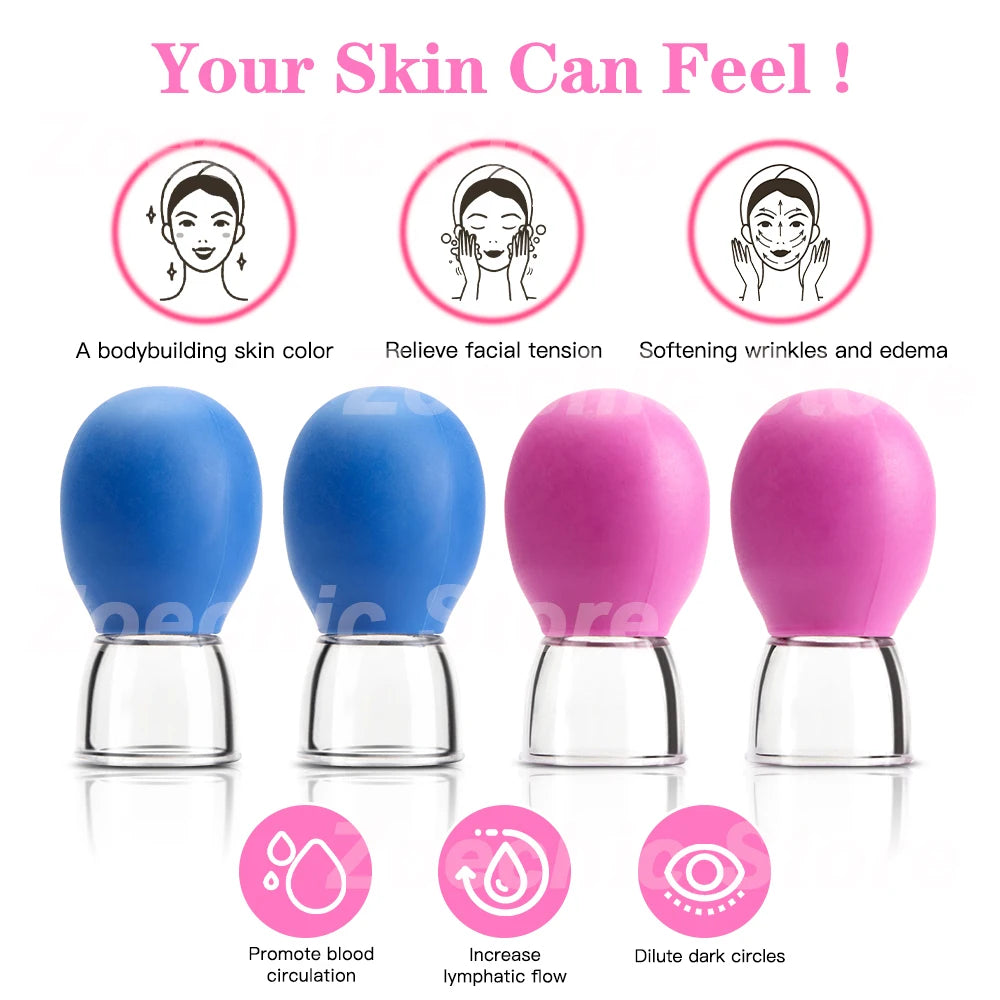 Facial Cupping Machine Silicone Face Massager Lifting Facial Shaping Vacuum Glass Jar Anti-Wrinkle Cupping Therapy Beauty Tool