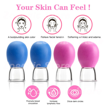 Facial Cupping Machine Silicone Face Massager Lifting Facial Shaping Vacuum Glass Jar Anti-Wrinkle Cupping Therapy Beauty Tool