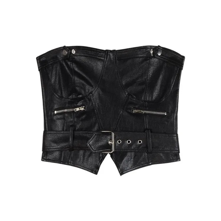 Crop Tops Sexy PU Y2k Tanks Women Clothing Fashion Summer Camis 2025 Ropa Mujer Slim Waist Irregular Backless Harajuku Vest