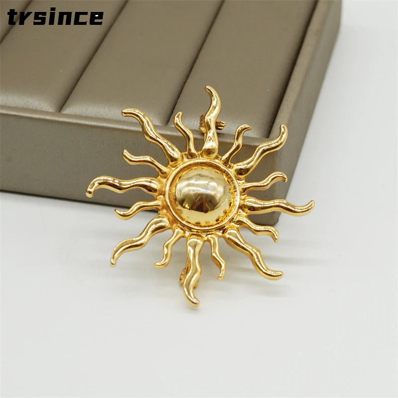 Antique Jewelry Fashion Golden Sun God Brooch for Women Men Coat Accessories Female Vintage Crystal Brooches Default Title