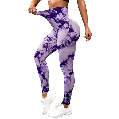 Women Tiedye Gym Leggings Seamless Mujer Push Up Booty Pants Scrunch Sports Fitness High Waist Workout Yoga Leggins Drop Ship