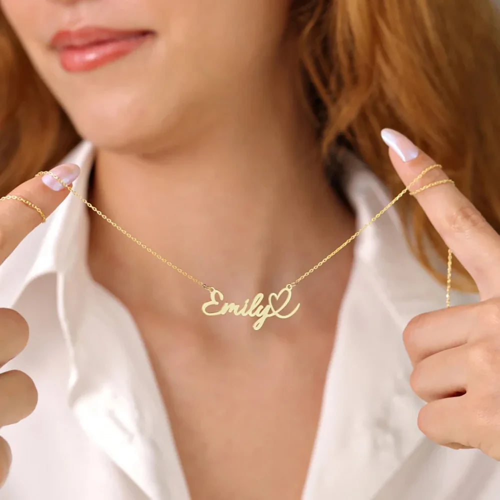 Custom Love Heart Name Necklace Personalized Letter Gold Pendant Stainless Steel Jewelry Fashion Trend Birthday Gift For Her Badiee Stylez
