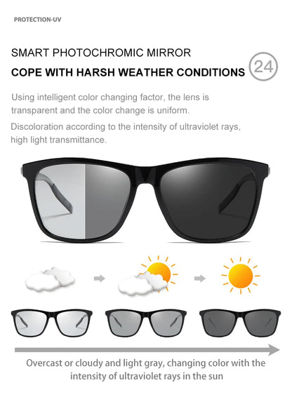 Luxury Square Photochromic Sunglasses Men Women Classic Black Polarized Sun Glasses Male High Quality Chameleon Driving Shades