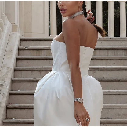 Pink Pleated Knitted Bandage Dress Women Sexy U Neck Sleveeless Slim Vestidos 2025 Summer Party Birthday Lady Mini Dresses Chic