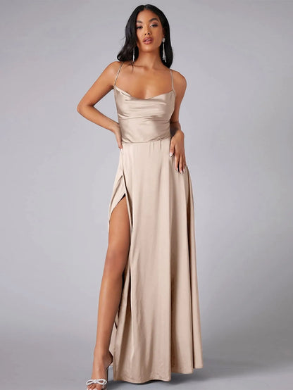 Backless Slimming Long Evening Dress Women Sexy V Neck Sleeveless Gown With Waist Tie For Formal Party Wedding Guest Maxi Dress