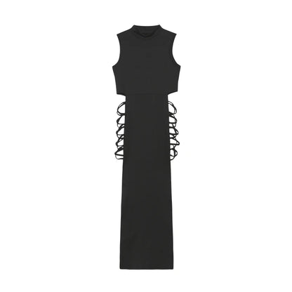 Criss Cross Cut Out Dress, Sexy Bodycon Mock Neck Sleeveless Dress, Women's Clothing black