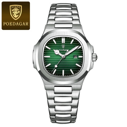 POEDAGAR Trendy Women's Watches Waterproof Luminous Date Ladies Wristwatch Stainless Steel Quartz Fashion Watch For Woman Reloj 789 Silver Green