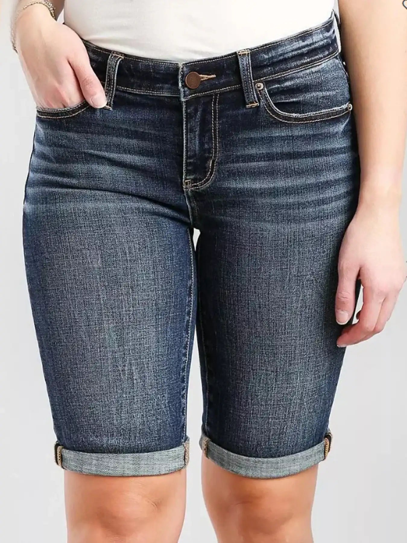 New Dark flanged Denim shorts, women's, solid color, elastic, slim, slimming, all-match, comfortable Denim shorts. - Badiee Stylez