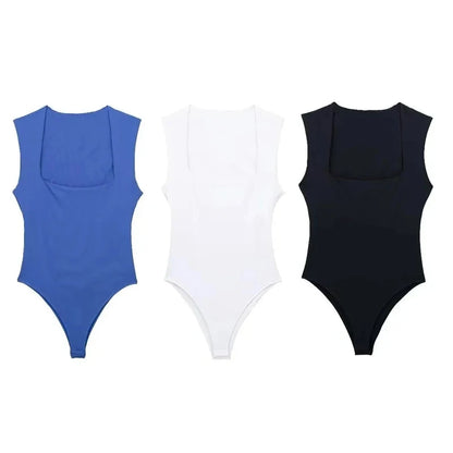MUJER Woman Black Body Sleeveless Bodysuit Women Square Neck Sexy Lingerie For Women Body Wide Straps Bodycon Summer 2025 Tops