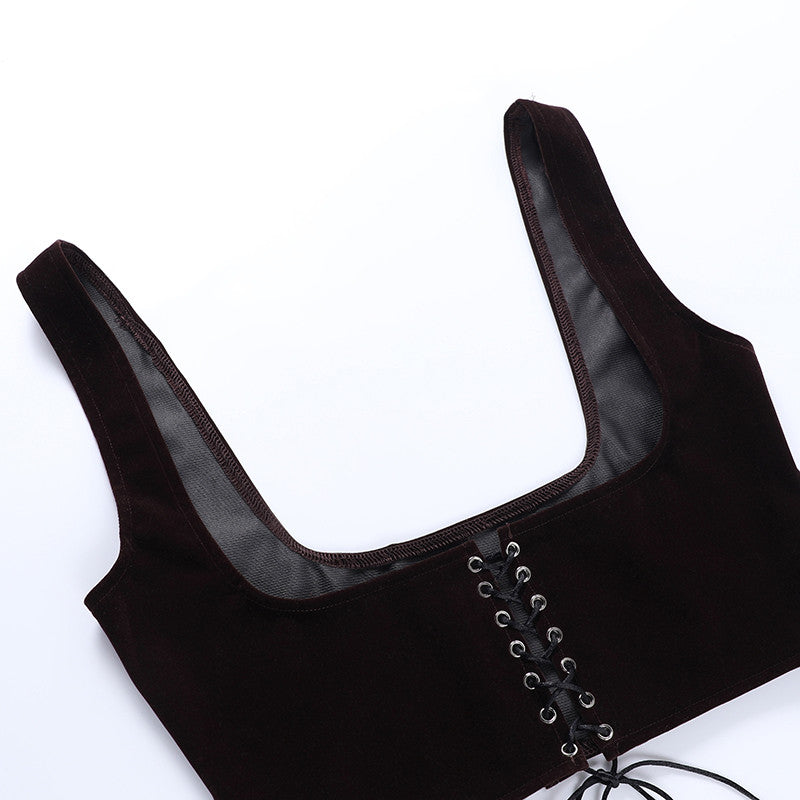 Women Corset Bustier Crop Top Lace-up Bandage Black Gothic Leather Underbust Suspender Cami Vest Waist BodyshaperTank Cummerbund